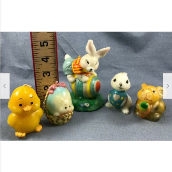 Vtg Set Hand Painted Easter Egg Wax Candles Spring Decor Bunny Chicks Duck - Picture 4 of 5